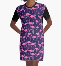 Pink and Navy Flamingo Print Graphic T-Shirt Dress