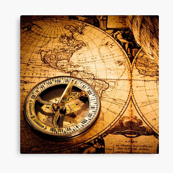 Vintage Beautiful Abstract Old Compass and Rope on Vintage Map 1752 Canvas Print