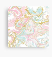 Pink Blue and Gold Ink Marble Canvas Print