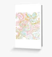 Pink Blue and Gold Ink Marble Greeting Card