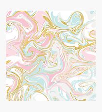 Pink Blue and Gold Ink Marble Photographic Print