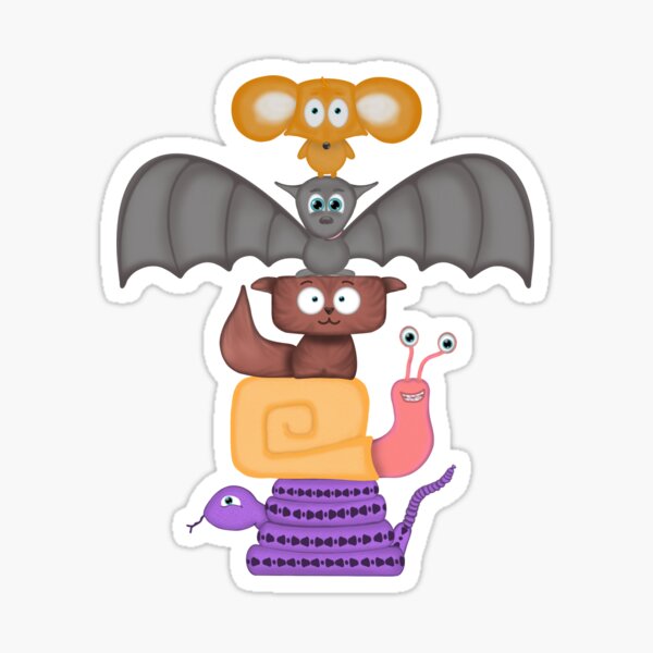 Tier Totem mit Katze, Schlange, Fledermaus, Schnecke und Maus Sticker