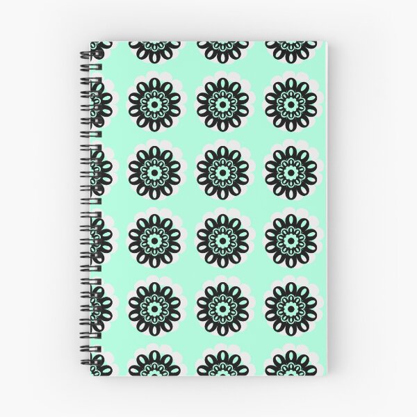 Item preview, Retro 70s Pattern with Black flowers and bright mint green theme designed and sold by elliebart.