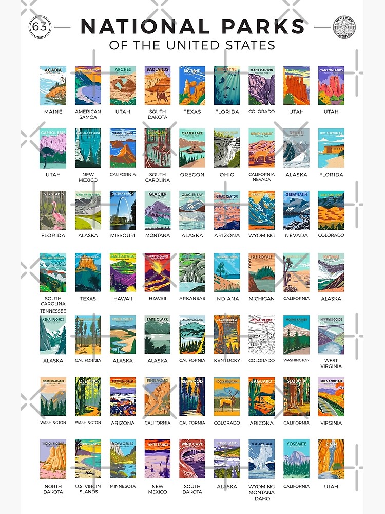 national-parks-of-the-united-states-poster-list-art-print-for-sale-by-krissiddesigns-redbubble for Free Printable List Of National Parks By State National Parks Of The United States Poster List