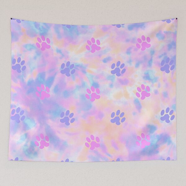 Item preview, pink and purple tie dye background dog and cat paw print designed and sold by Beeroclock.