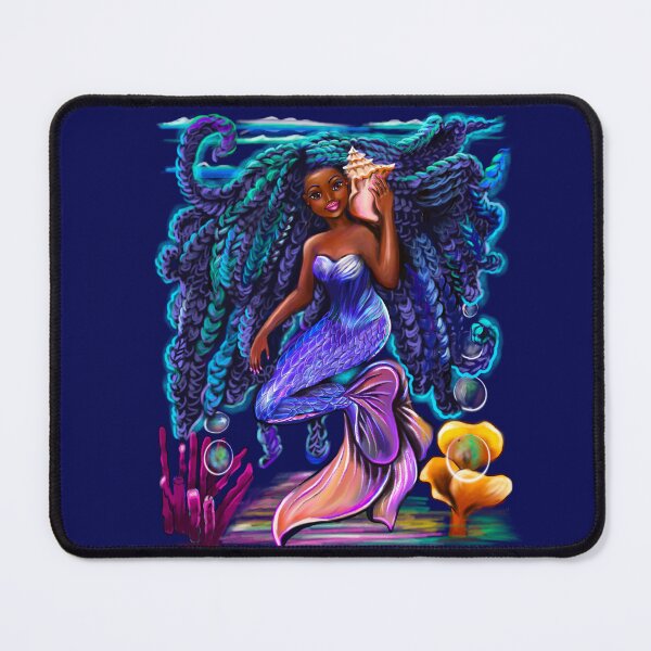 Item preview, mermaid with flowing braids, sea shell, coral , brown eyes curly Afro hair and caramel brown skin designed and sold by Artonmytee.