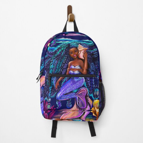 Item preview, mermaid with flowing braids, sea shell, coral , brown eyes curly Afro hair and caramel brown skin designed and sold by Artonmytee.