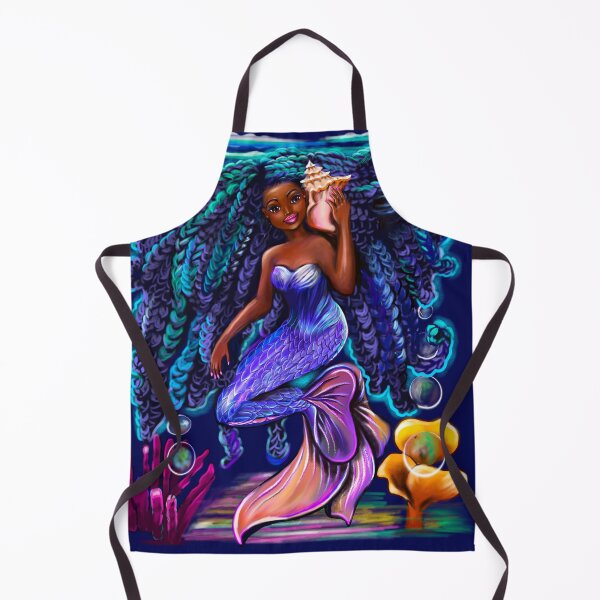 Item preview, mermaid with flowing braids, sea shell, coral , brown eyes curly Afro hair and caramel brown skin designed and sold by Artonmytee.