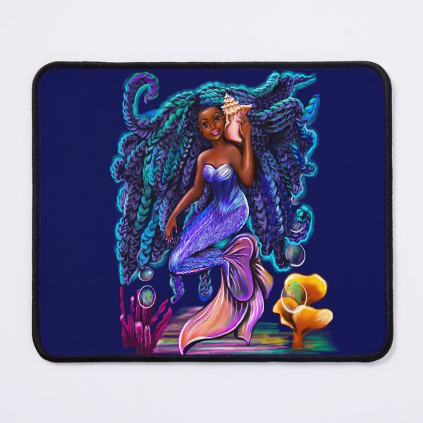 Item preview, mermaid with flowing braids , sea shell, coral 2 , brown eyes curly Afro hair and caramel brown skin designed and sold by Artonmytee.