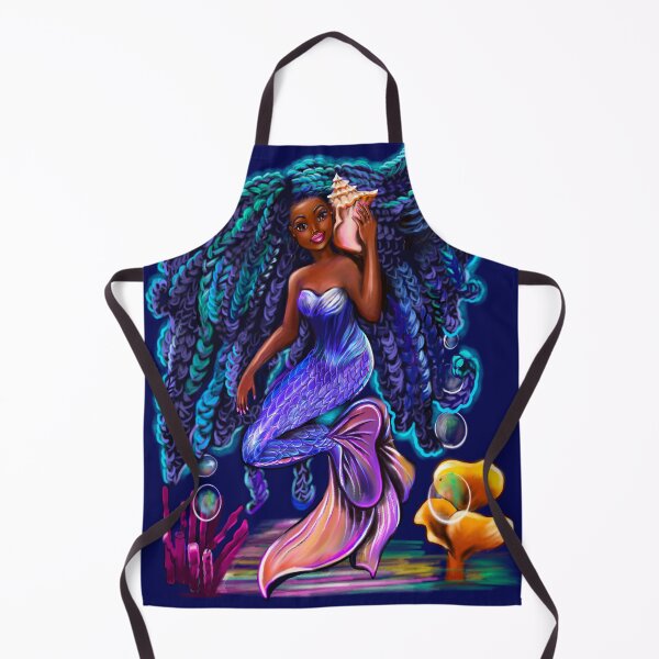 Item preview, mermaid with flowing braids , sea shell, coral 2 , brown eyes curly Afro hair and caramel brown skin designed and sold by Artonmytee.