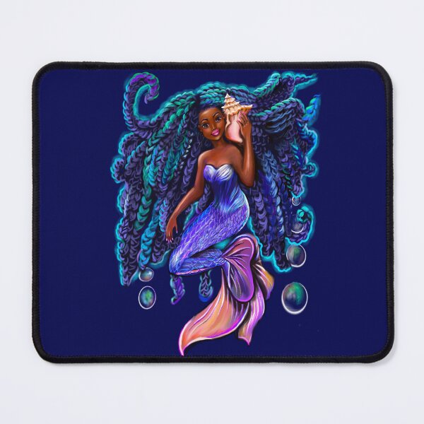 Item preview, mermaid with flowing braids and conch sea shell , brown eyes curly Afro hair and caramel brown skin designed and sold by Artonmytee.