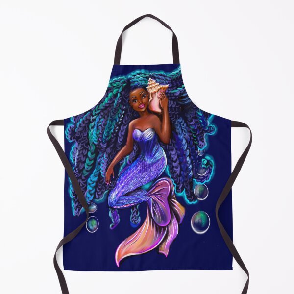 Item preview, mermaid with flowing braids and conch sea shell , brown eyes curly Afro hair and caramel brown skin designed and sold by Artonmytee.