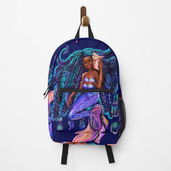 Item preview, mermaid with flowing braids and conch sea shell , brown eyes curly Afro hair and caramel brown skin designed and sold by Artonmytee.