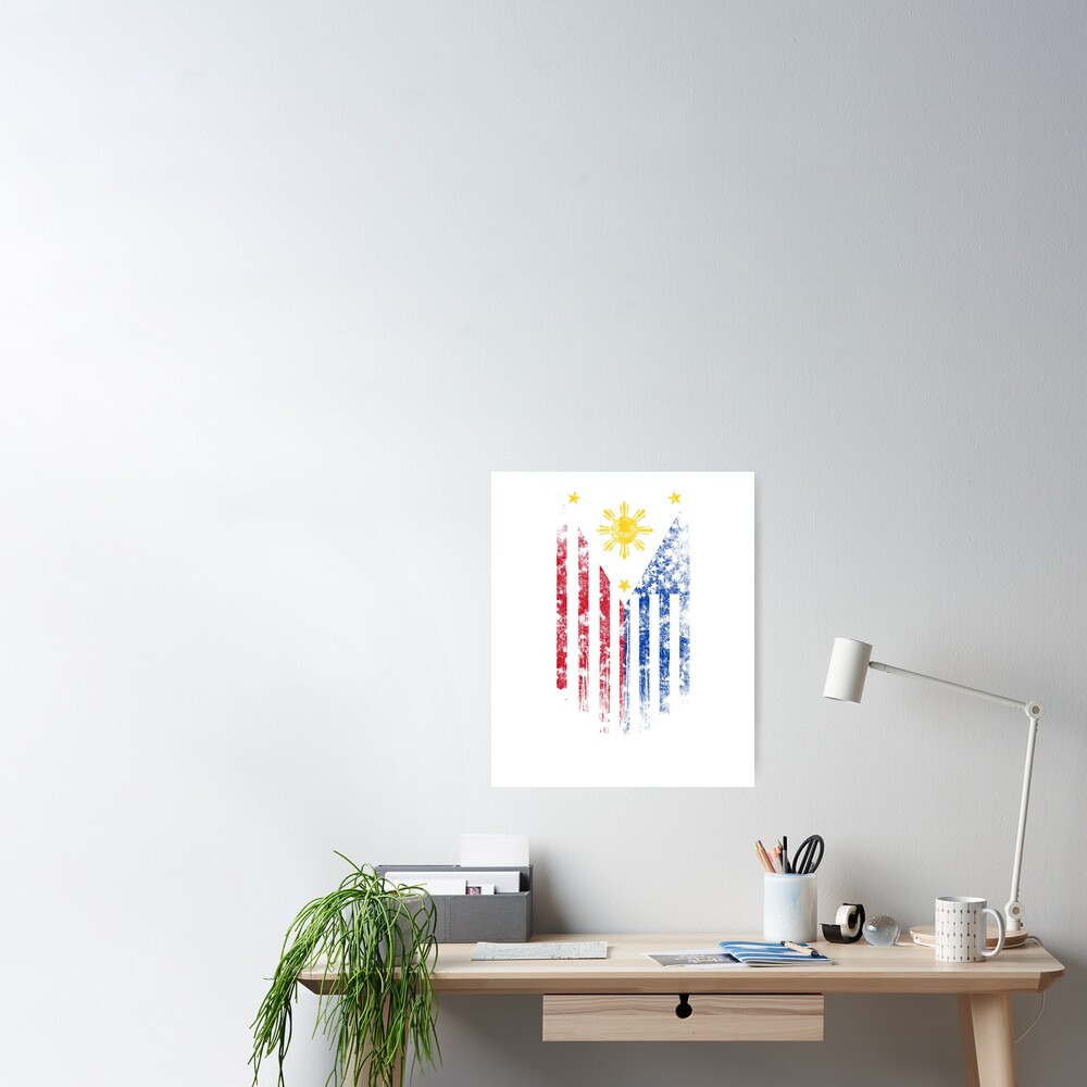 Puerto Rico and America Flag Combo Distressed Design Poster for