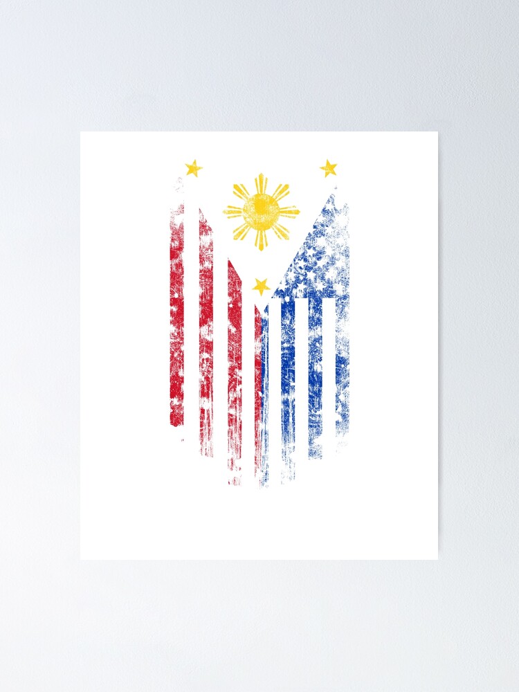 Puerto Rico and America Flag Combo Distressed Design Poster for