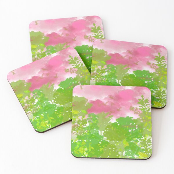 Item preview, Green trees  pink sky forest landscape designed and sold by weilertsen.