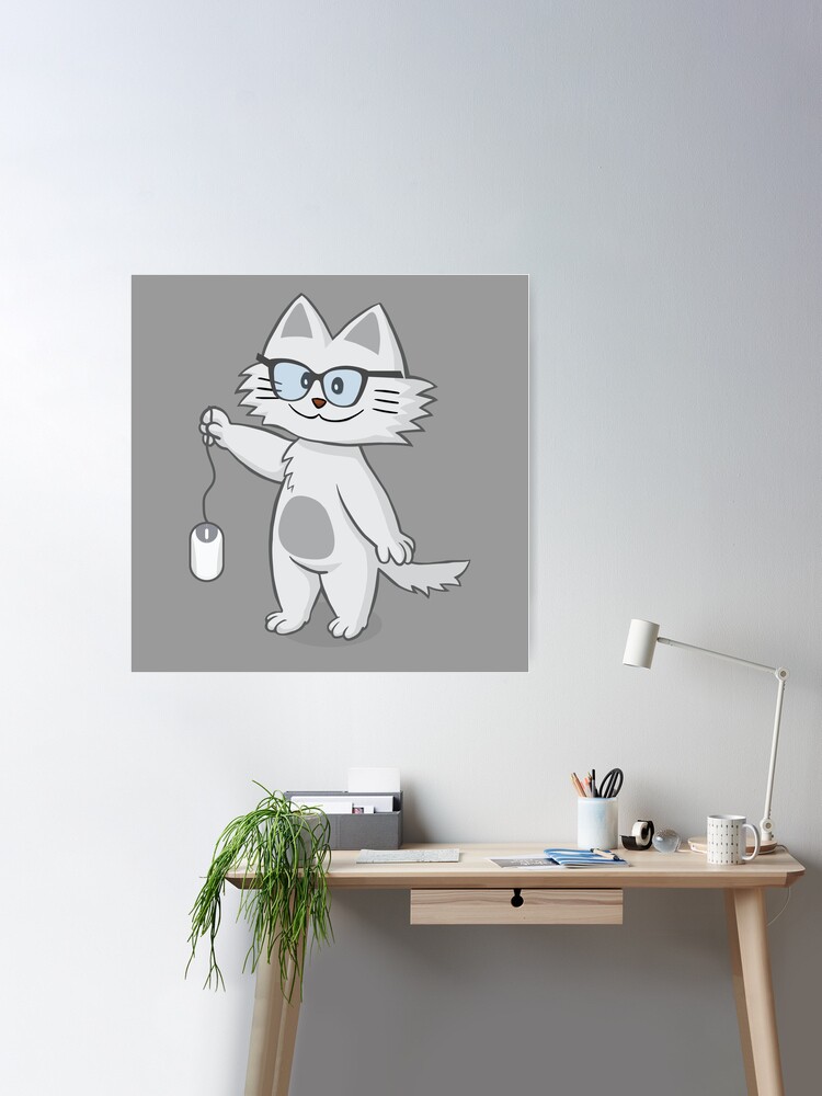 Cartoon Cat Holding A Computer Mouse Poster for Sale by artado