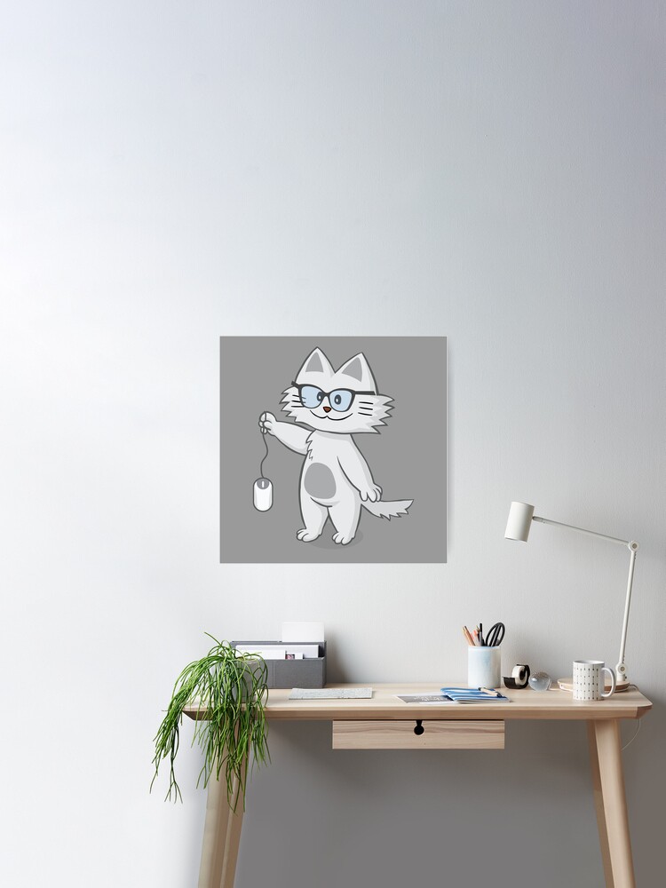 Cartoon Cat Holding A Computer Mouse Poster for Sale by artado