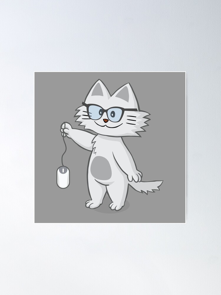 Cartoon Cat Holding A Computer Mouse Poster for Sale by artado