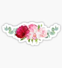 Blumenmischung Kranz Vektor-Design-Set. Rosa Hortensie, Rose, Protea, weiße und Burgunder-rote Pfingstrose, Orchidee, Alstroemerilienlilie, Eukalyptus. Stilvolle horizontale Blumenfahnen. Alle Elemente sind editierbar. Sticker