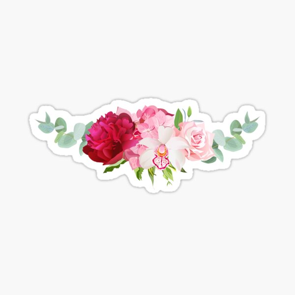 Item preview, Floral mix wreath vector design set. Pink hydrangea, rose, protea, white and burgundy red peony, orchid, alstroemeria lily, eucalyptus. Stylish horizontal flower banners. All elements are editable. designed and sold by lavendertime.