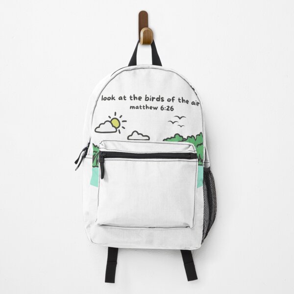 Item preview, Matthew 6:26 Bible verse Look at the birds of the air, hand drawn lake trees sun and birds designed and sold by Emily Roberts.