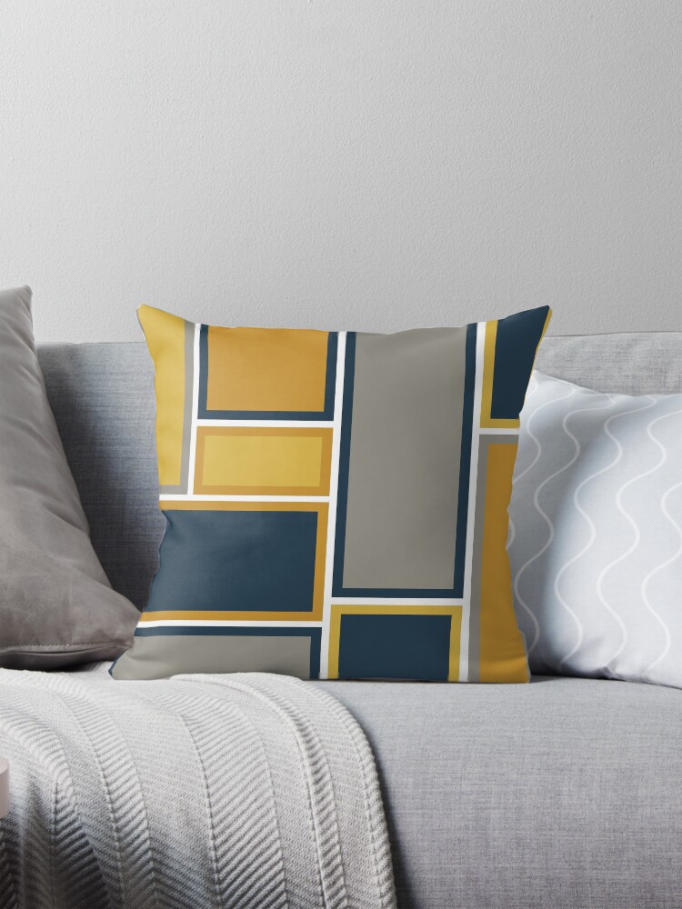 Modular Midcentury Modern Geometric Pattern in Navy Blue Mustard Grey and White Pillow for Sale by kierkegaard Redbubble