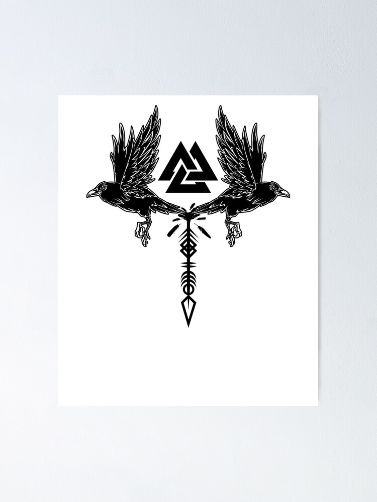 "Valknut With Odin's Ravens And Viking Runes" Poster For Sale By ...