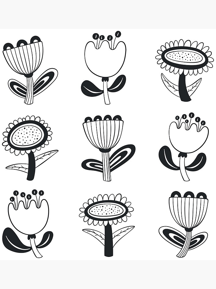 "Black and white doodle flowers" Poster for Sale by Tanylaand Redbubble