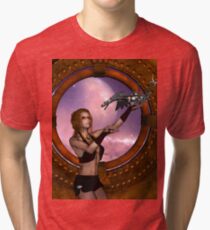 Wonderful steampunk lady with steam dragon Tri-blend T-Shirt