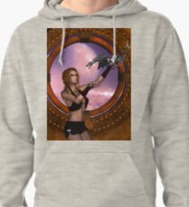 Wonderful steampunk lady with steam dragon Pullover Hoodie