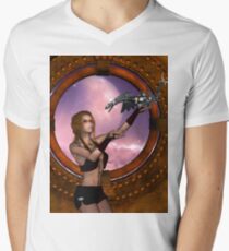 Wonderful steampunk lady with steam dragon Men's V-Neck T-Shirt