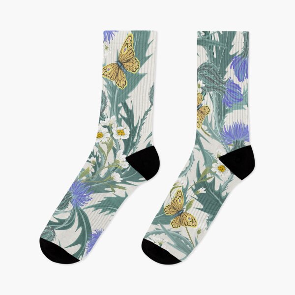 Item preview, Flowering Thistles and Wildflowers on a warm white background designed and sold by Silver Steer Design.
