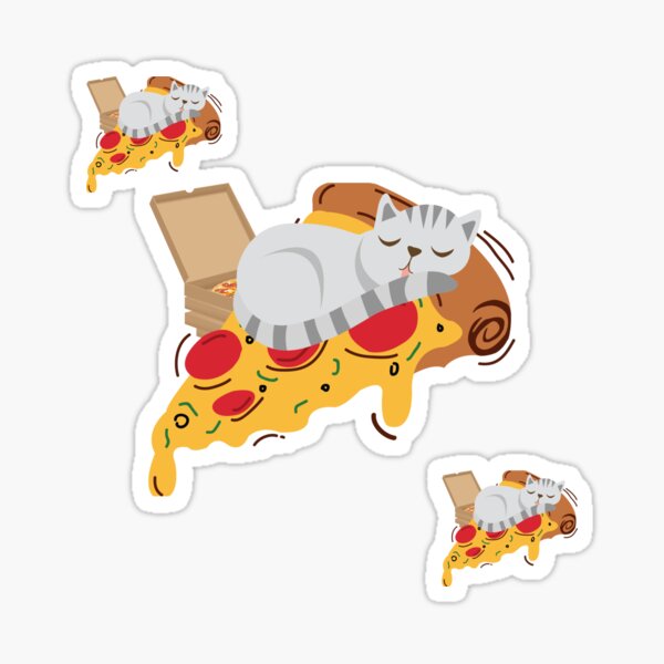 "Cat Eating A Pizza v3" Sticker by Redbubble