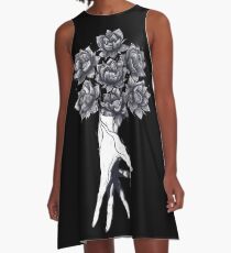 Hand with lotuses on black A-Line Dress