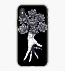 Hand with lotuses on black iPhone Case