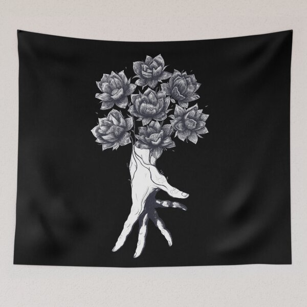 Aperçu de l'œuvre Hand with lotuses on black créée et vendue par Valeriya Korenkova Kodamorkovkart.