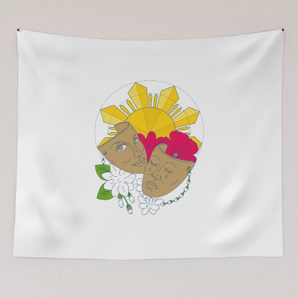 Item preview, Drama Mask Philippine Sun Hibiscus Sampaguita Flower Mono Line designed and sold by patrimonio.