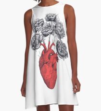 Heart with peonies A-Linien Kleid