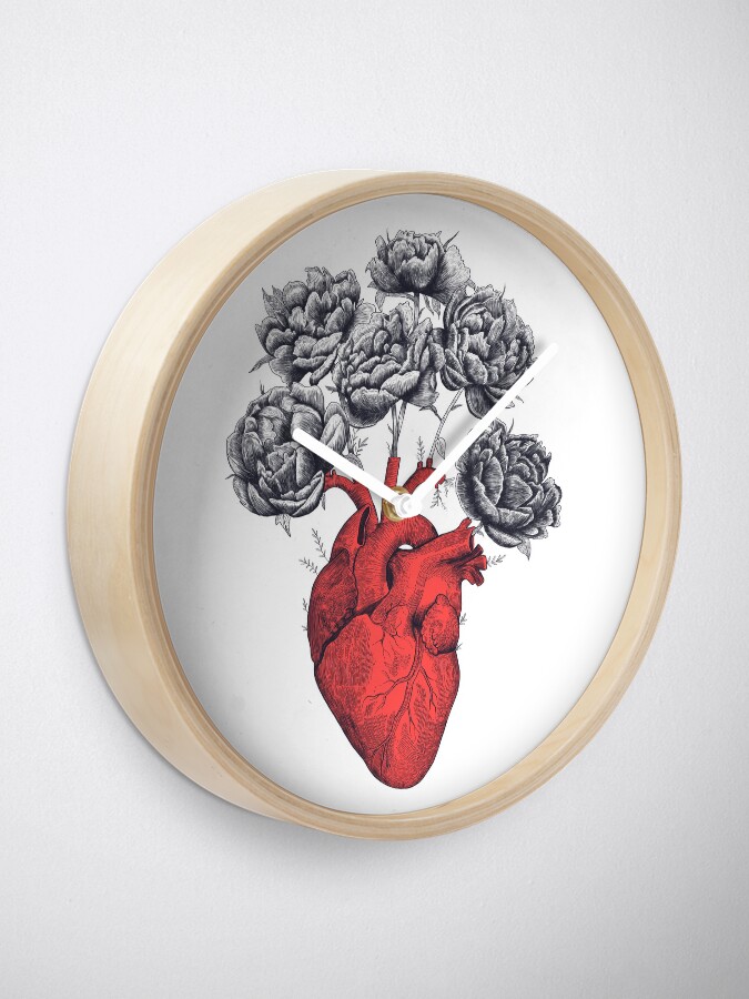 Alternate view of Heart with peonies Clock