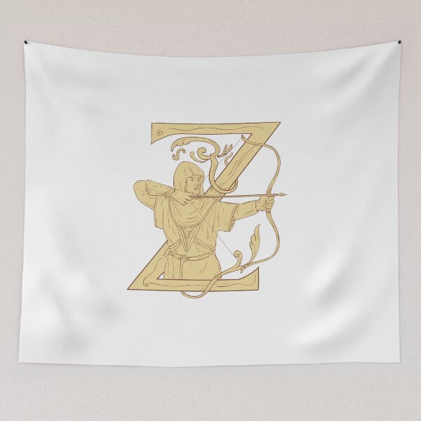 Item preview, Medieval Archer Aiming Bow and Arrow Letter Z Drawing designed and sold by patrimonio.