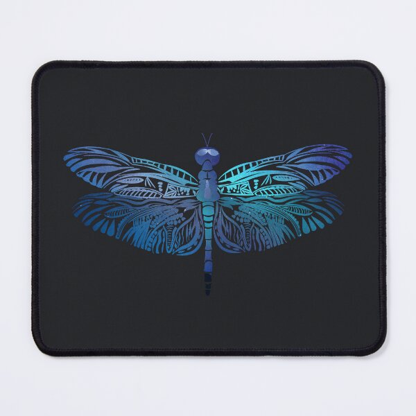 Item preview, Beautiful intricate abstract tattoo dragonfly outline - for lovers of dragonflies. Marine midnight navy and effervescent blue - Caroline Laursen original designed and sold by Caroline Laursen.