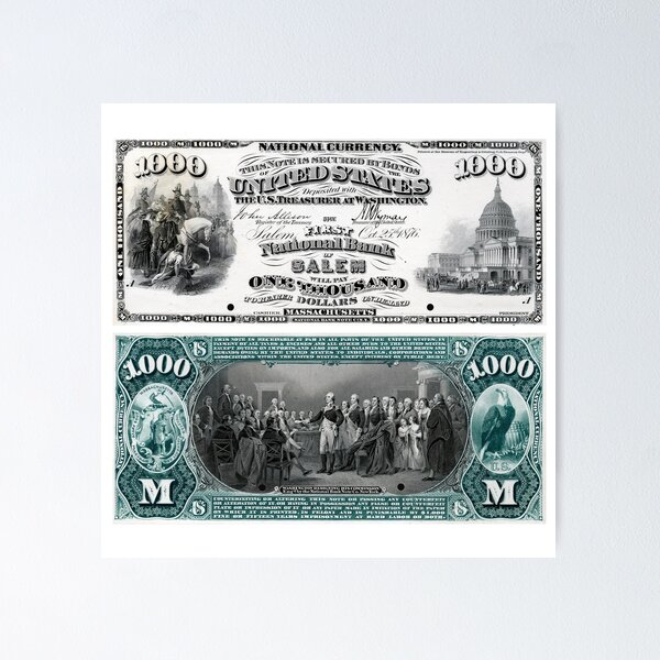 1934 One Thousand Dollar Bill Painting by Historic Image - Fine