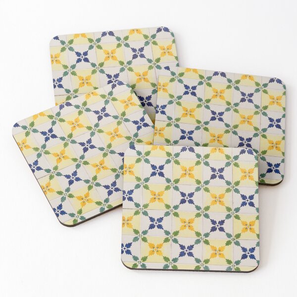Item preview, Painted Patterns - Floral Azulejo Tiles in Green Blue and Yellow designed and sold by Georgia Mizuleva.