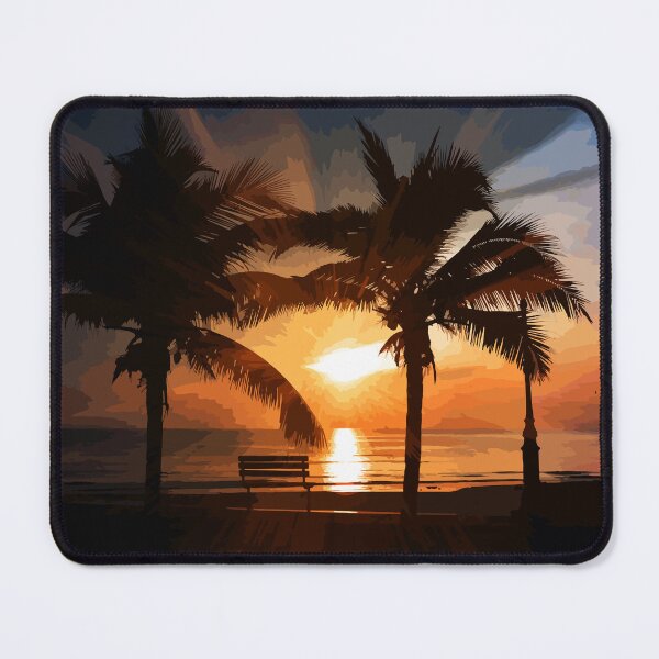 Item preview, Drawing in front of the sea with sunset and some palms designed and sold by rubenarocho.