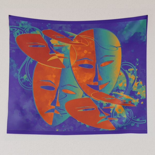 Item preview, Cheerful and sad masks Blue Teal Orange Red designed and sold by EDDArt.