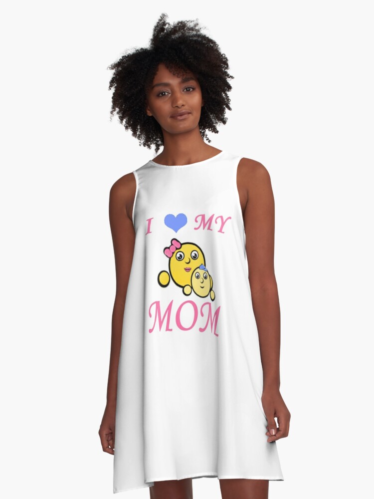 I 3 My Mom Mothers Day Emoji Mother With Son A Line Dress