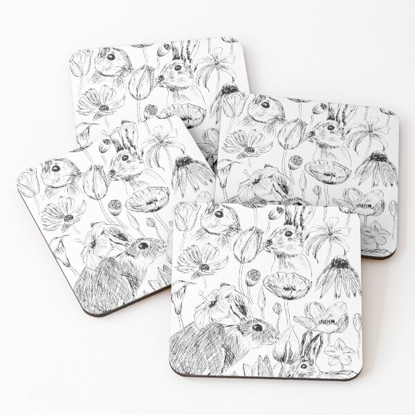Item preview, hand painted rabbit and flowers in drawing  designed and sold by ColorandColor.