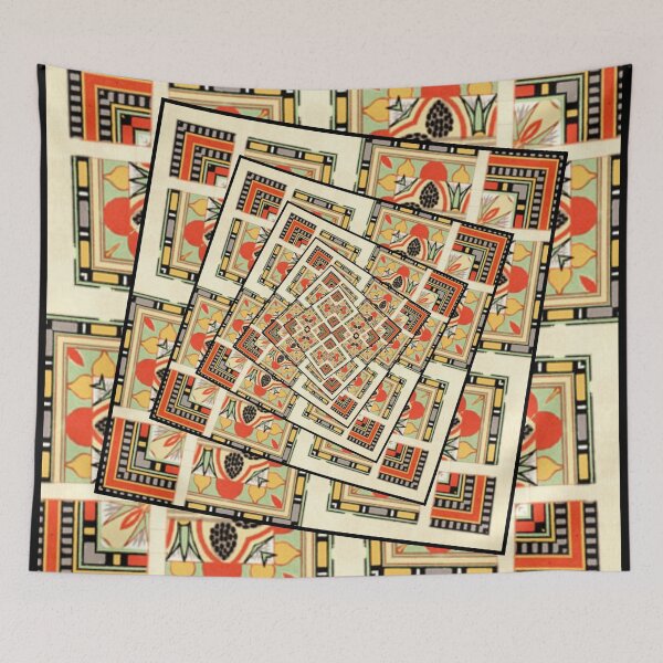 Item preview, Folklore Pattern Squares Twister Beige Orange Black designed and sold by EDDArt.