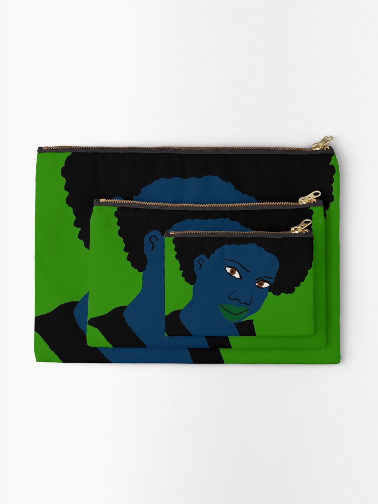 Alternate view of Beautiful Love Afroblue Hair Green Lips Zipper Pouch